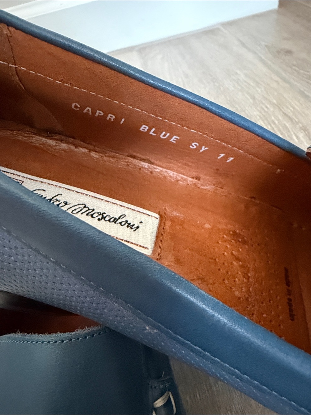 Sandro Moscoloni Blue Leather Slip-On Moccasins - Picture 3 of 11